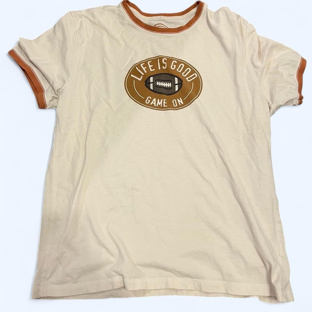 Life Is Good Cream and Brown Game On T-Shirt